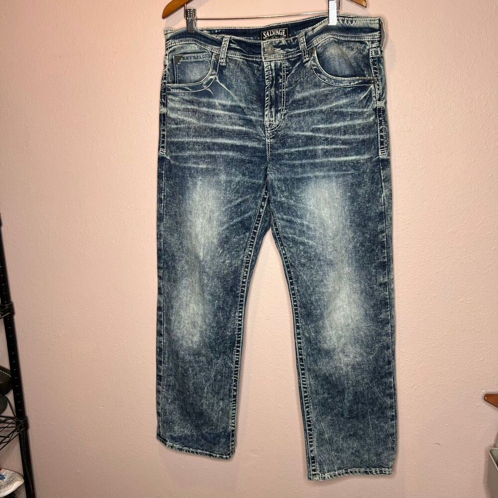 Salvage supply anarchy straight relaxed fit jeans light blue wash